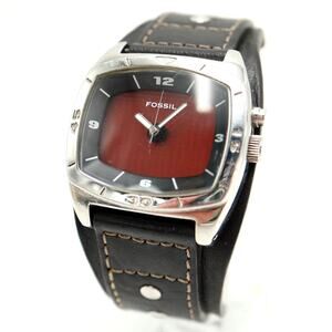 Fossil Kaleido Mens Red Orange Color Change 41mm Watch Black Leather New Battery